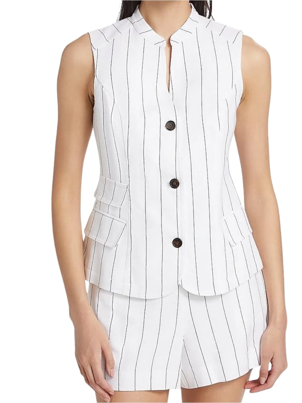 NWT Saks If Only Studio Pinstripe Cotton Linen Vest Size 0 Tailored Vest